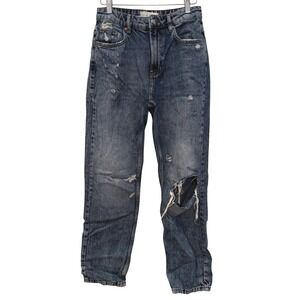 We The Free Free People Distressed Boyfriend Jeans Blue High Rise 25 Straight